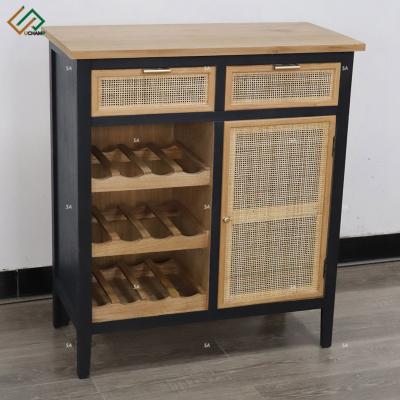 China Rattan Front Wood And Rattan Furniture Cellar Cabinet for sale