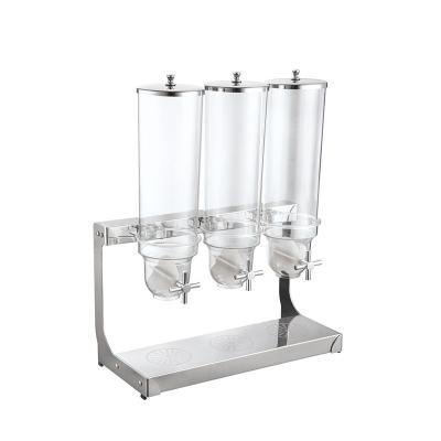 China Eco-friendly Cereal Dispenser Acrylic Triple Acrylic Bulk Dry Cereal Dispenser Stainless Steel Food Cereal Dispenser for sale