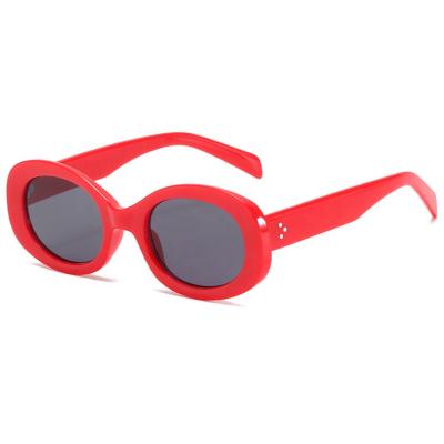 China Sunglasses with 2021 New Arrival Personality Goose Egg Shape Small Red Beige Stud Sunglasses Women Oval Sunglasses for sale