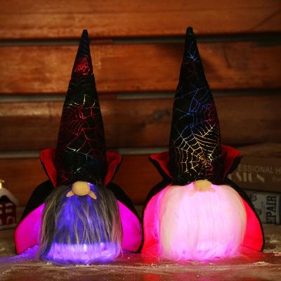 China Nice 2021 High Quality Glowing Colorful Halloween Faceless Doll Cobweb Hat Vampire Gnomes Old Man With Color Changing Light for sale