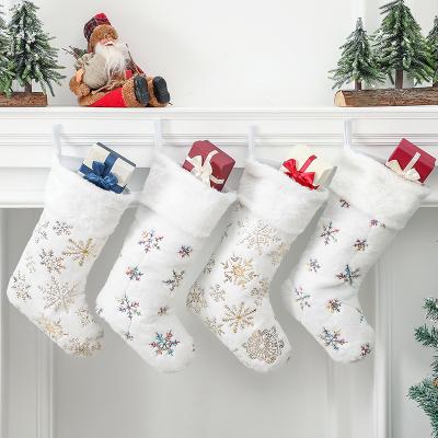 China White Christamas Home Decoration Gift Sack Snowflake Plush Christmas Stockings Great for Kids Gift Sack Christmas Tree Decoration for sale