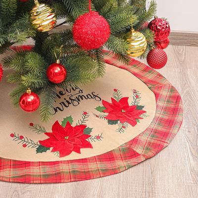 China Christmast Ornament New 48 Inch Red Flower Christmas Tree Decoration Apron Tree Protection Layout Christmas Tree Canvas Skirt for sale