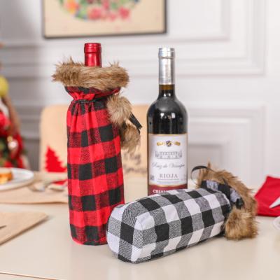 China Festival Stuff Newcomer Wine Bottle Bag Christmas Decoration Winter Cotton Faux Fur Cuff Sweater Wine Bottle Cover for sale