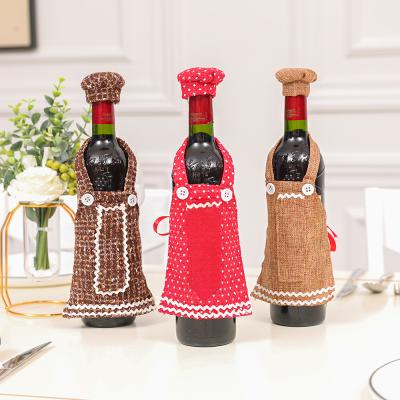 China Red wine fashionable creative custom canvas bag apron decoration Christmas 2021 wine bottle desk cover for sale