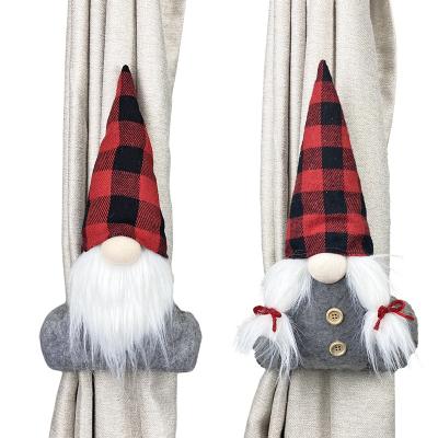 China Festival Stuff Chrstmas Plaid Hat 19 Inch - Large Doll Curtain Tieback Christmas Gnomes Faceless Curtain Buckle for sale