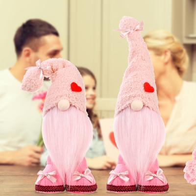 China 2022 Pink Plush Stuffed Valentine's Day Fashionable Standing Gnome For Handmade Swedish Valentine's Day Tomte Decor Table Ornaments for sale