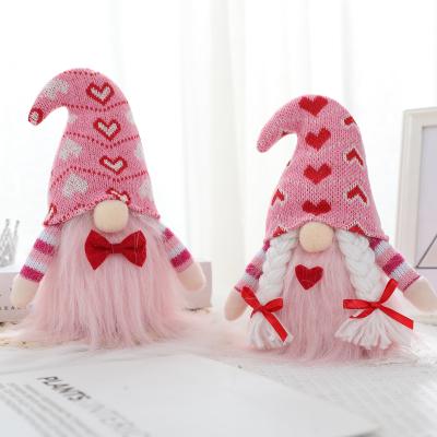 China 2021 New Fashionable Plush Pink Bow Valentine's Day Gnome For Handmade Swedish Valentine's Day Tomte Gnomes Decor Table Ornaments for sale