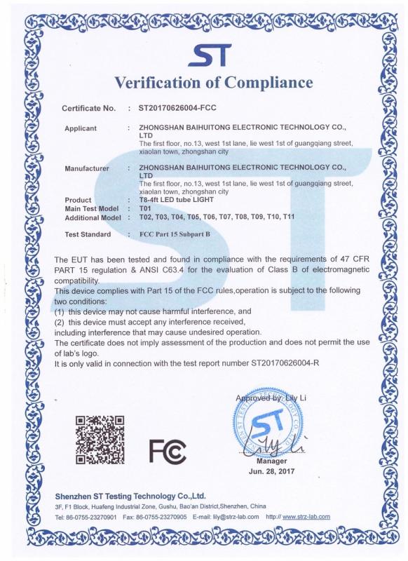 FCC - Zhongshan Baihuitong Electronic Technology Co., Ltd.