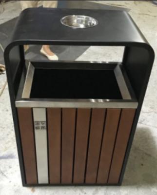 China Sustainable Stainless Steel Painting Recycling Bin With Ashtray With Wooden Bars for sale