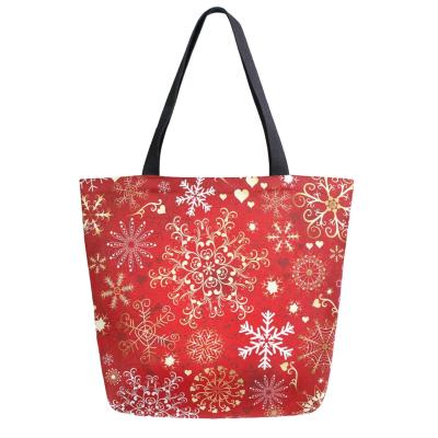 China Christmas Snowflake Large Shoulder Bags Women Grocery Cotton Universal Shopping Canvas Tote Bag Fancy Eco-Friendly Fabric for sale