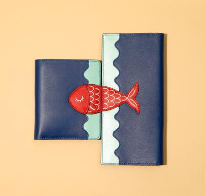 China Japanese Lucky Fish Credit RFID Card Holder Card Case Wallet Stitched Wallets for sale