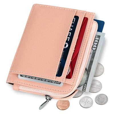 China Fashion Custom Leather Coin Purse RFID Blocking Short Credit Card Leather Holder Zipper PU Coin Purse Wallets for sale