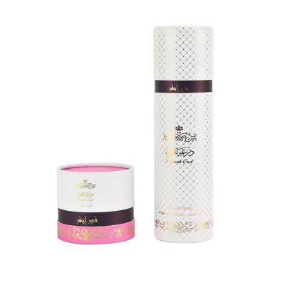 China Recycled Materials Professional Printed Perfume Packaging Box Round Tube Box With Gold Stamping And Embossed Logo for sale