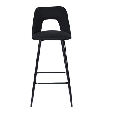 China Designer Hot Selling Cheap Factory Price Modern Popular Modern Commerical Cafe Bar Chairs Velvet Fabric Seat Iron Legs Black Bar Stools for sale