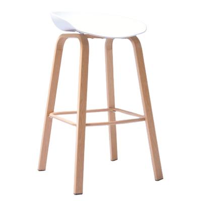 China Modern New Design Commercial Use Cheap Stackalble Cafe Bar Chairs Wooden Legs Seat White Plastic Bar Stools On Sale for sale