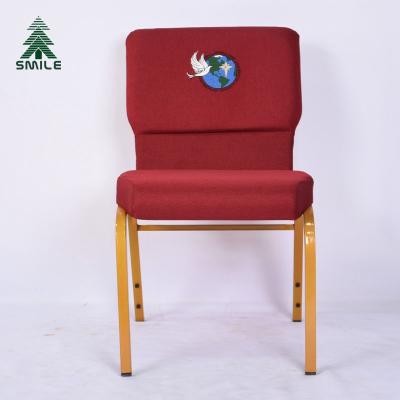 China Modern Wholesale China Hot Sale Cheap Metal Used Red Church Chairs With Bookrack for sale