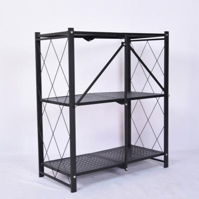 China Free Shipping Home Sustainable Space Saving Folding Shoe Rack Coated 3 Tier Iron Metal Kitchen Vegetable Storage Racks Shelf for sale