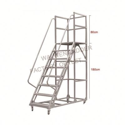 China Folding Ladders Adjustable 1800mm height step warehouse platform folding ladder with wheels for sale