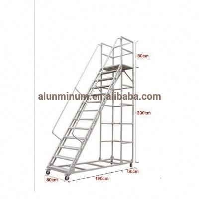 China Folding Ladders Good quality supermarket 3000mm metal platform ladder with handrail and wheels for sale