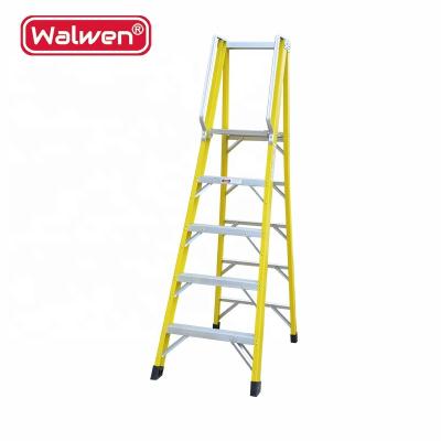 China Folding Ladders six -step agility pool safety fiberglass step ladder with platform & armrest for sale