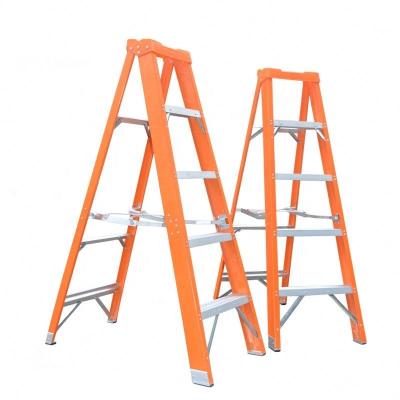 China Folding Ladders Cheap price single side yellow color with plastic tray insulation fiberglass step ladder for sale