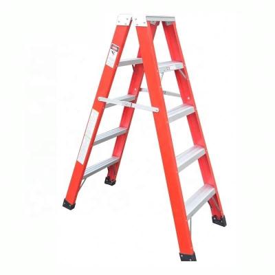 China Folding Ladders New design double side red color 7 steps multi-purpose ladder fiberglass for sale