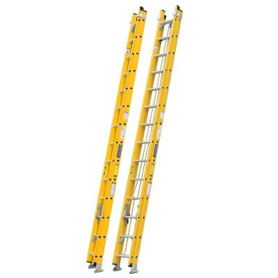 China Folding Ladders 8 10 12 16 18 20 Steps FRP Fiberglass Non-Conductive Triple and double Extension Ladder with Strong Rope for sale