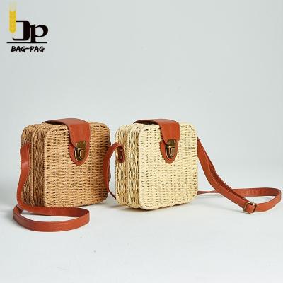 China High Quality Square Straw Natural Hand Made Cross - Body Bag Women Weave Shoulder Bag Moroccan Summer Beach Handbags for sale