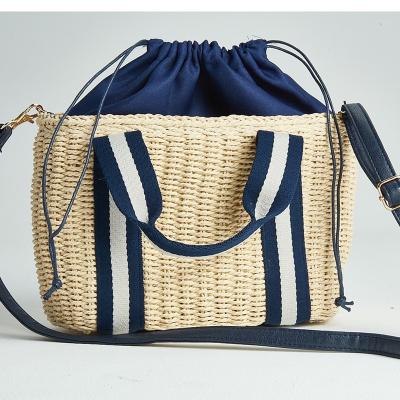 China 100% New 2018 Central Statistical Institute Moroccan Beaches Straw Bag Beige Stripe Handheld Flexible Wholesale Hot Eco-friendly Design for sale