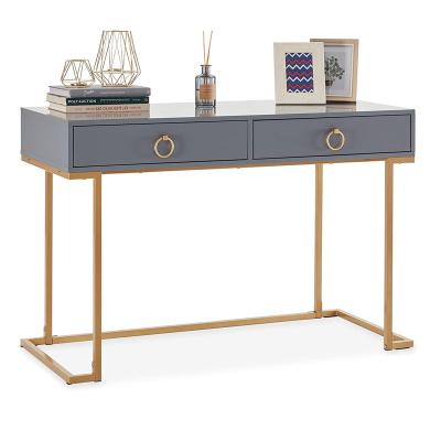 China (Height)Adjustable Gray and Gold Modern Simple Office Home Office Two-Drawer Computer Desk Vanity Table Desk for Bedroom for sale