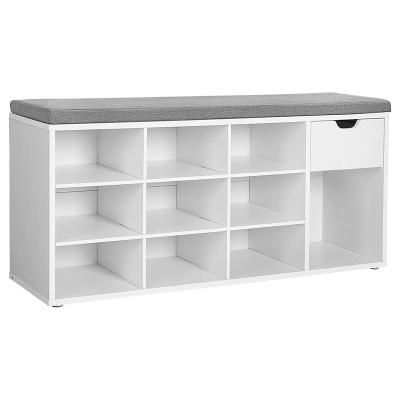 China (Other) Multi-Capacity 15-Cube Shoe Bench Adjustable White Storage Bench with Drawer and Open Compartments for Entry for sale