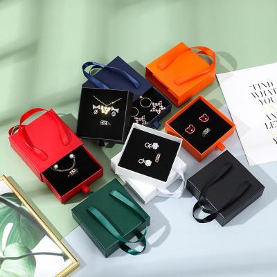 China 2022 New Design Fashion Cardboard Packaging Paper Ring Earring Necklace Box 2022 Red Blue Black Jewelry Box For Travel Gift for sale