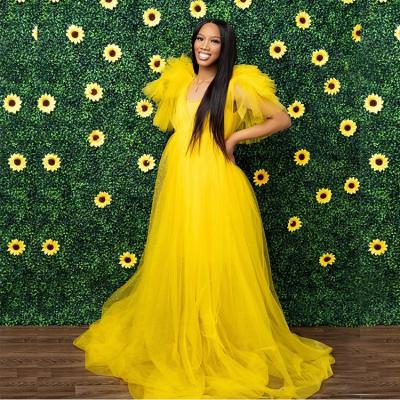 China Summer 100% Polyester Vintage Antibacterial Yellow Maternity Dresses Maxi Maternity Dress for sale