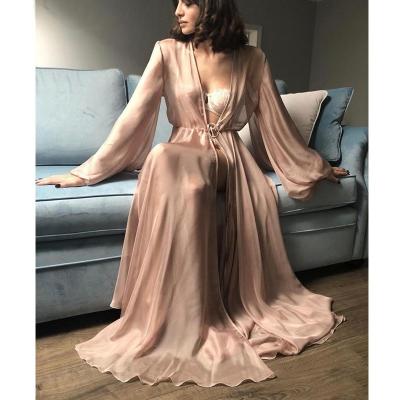 China Breathable Soft Silk Floor Length Bride Chiffon Long Sleeve Wedding Dress Wedding Use Bridal Morning Gown Long Dress for sale