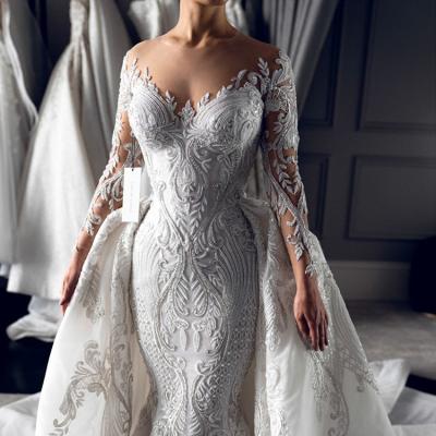 China Modern Design High Quality Handmade Beading Anti-Static Lace Dress Wedding Luxury Comfortable Mermaid Anti-Static Collar for sale