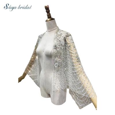 China Elegant adult silk classic simple style beading elegant embroidery all size winter white wedding bolero bridal shawl for sale