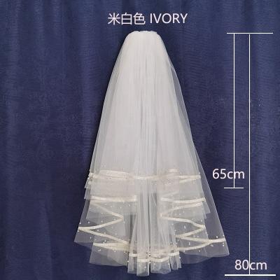 China Two-Layer Wedding Accessories Glitter Edge Ribbon Appliqued Tulle Bridal Veils With Comb for sale