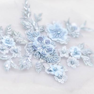 China 3D Stereo Patchwork Lace Bead Embroidery Applique DIY 3D Lace Nail Flower Wedding Dress Accessories Decorative Accessories for sale