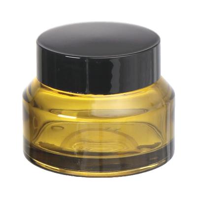 China Wholesale 15g 30g 50g Personal Care Amber Color Empty Round Bottom Tea Bottle Cosmetic Glass Cream Jar for sale