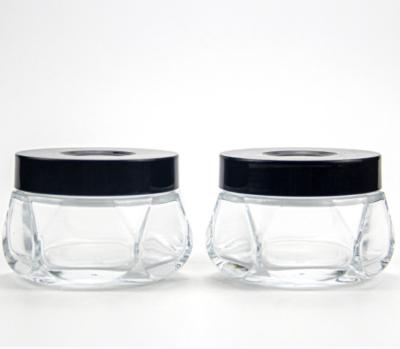 China Personal Care Wholesale 120ml Transparent Empty Single Glass Bottle With Black Cap Cream Care Jar for sale