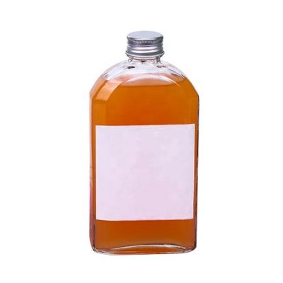 China Custom Pressed 14oz Glass Beverage Square Beverage Airtight Kitchen Wholesale Juice Bottles for sale