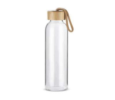 China 500ml High Quality Sustainable Borosilicate Clear Empty Wooden Lid Glass Water Bottle for sale