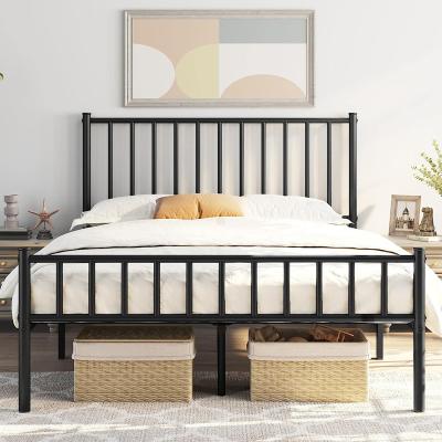 China High Quality 14 Inch Storage Queen Size Bed Frame Metal Platform Bed With Spindle Headboard Mattress Base for sale