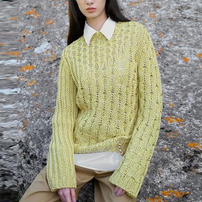 China Anti-pilling 2021 Autumn And Winter Female 100% Wool Hollow Hnadmade Heavy Knitting for sale