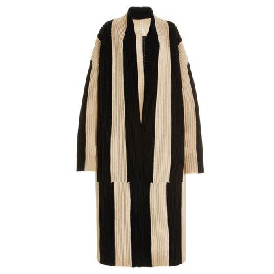 China Oversized Anti-wrinkle ROSUN striped Ribbed-knit wool long dress coat woman sweater coat for sale