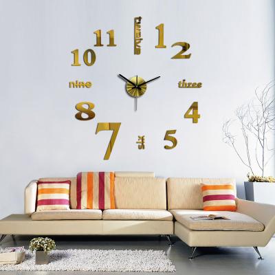 China Hot Selling Creative Big Numbers 27inch Home Decorative Living Room 3D Sticker DIY Mirror Acrylic Wall Clock for sale