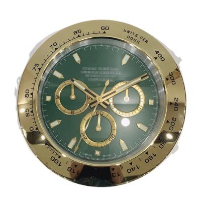 China LUMINOVA Hot Sale Luminous Watch Shape Clock Luxury Gold and Green Metal Silent Wall Clock for sale