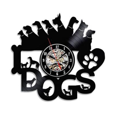 China CREATIVE Black Dog Shape Cd Clock Vinyl Record Lp Decorative Wall Clock for sale