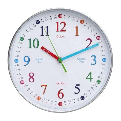 China 12 Inch Children's Teaching Clock Quartz Clock Promotional Plastic Wall Clock With Colorful Hands And Digits for sale