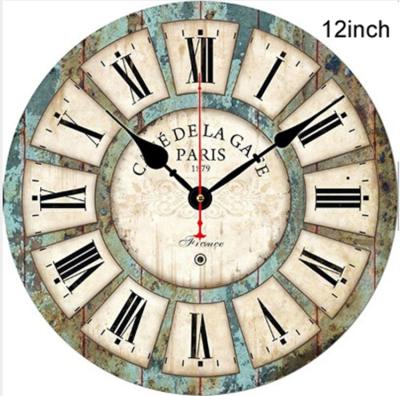 China Retro Antique Style Home Decoration Custom 12 Inch MDF Clock Face Barbershop Wooden Wall Clock for sale